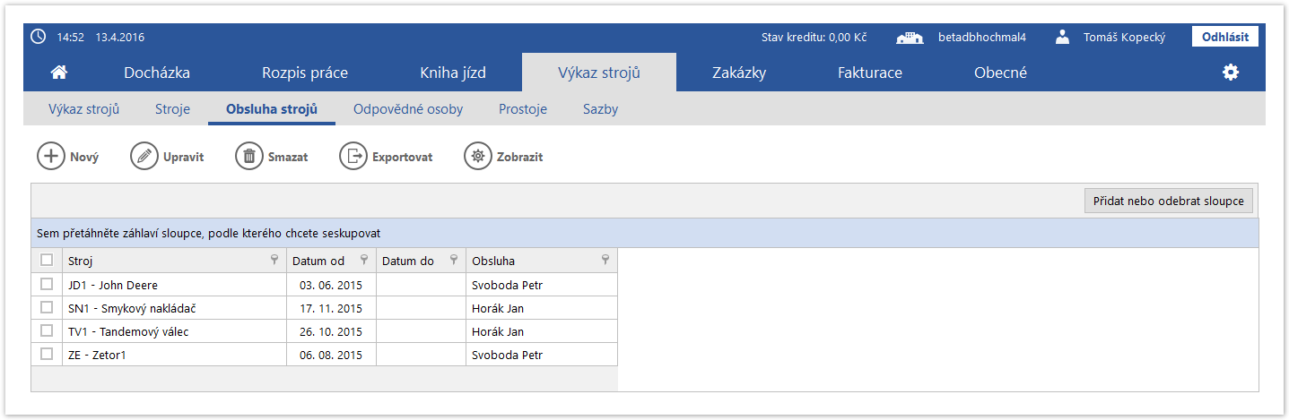 Obsluha strojů menu